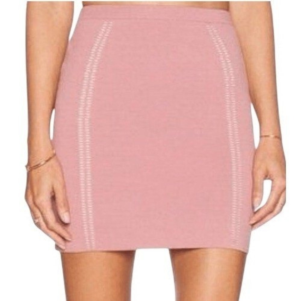 NBD X THE NAVEN TWINS Mauve Pink Diamond Cut Ribbed Knit Mini Skirt NWOT M